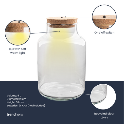 Terrarium fles met verlichting - Milky - Ø 21 cm ↑ 30 cm - G.u.G. Gartenwelt