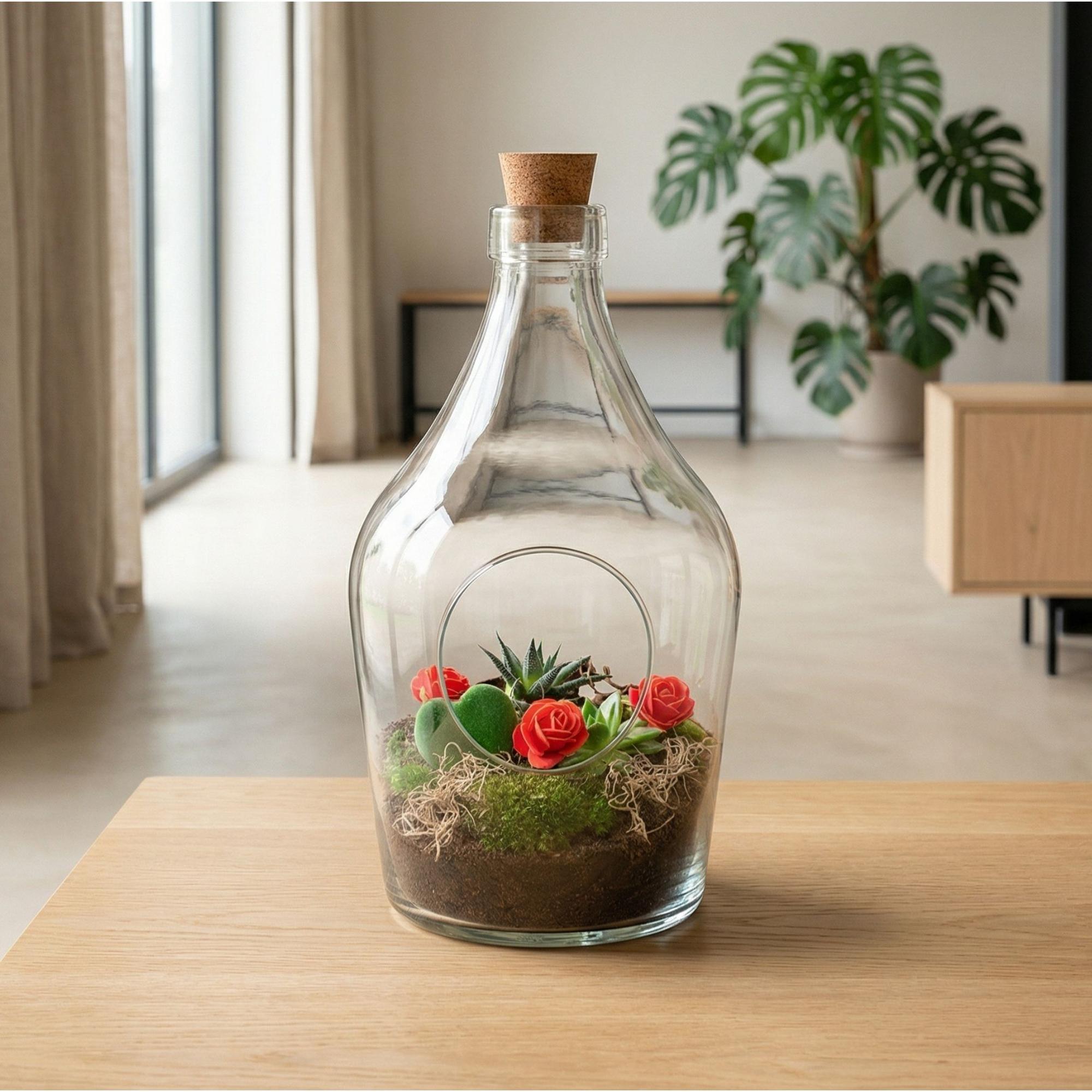 Liebe in der Flasche – DIY Terrarium Geschenkset mit Herzblatt & Sukkulenten